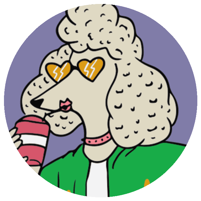 La Poodle del crew, con gafas de corazón
